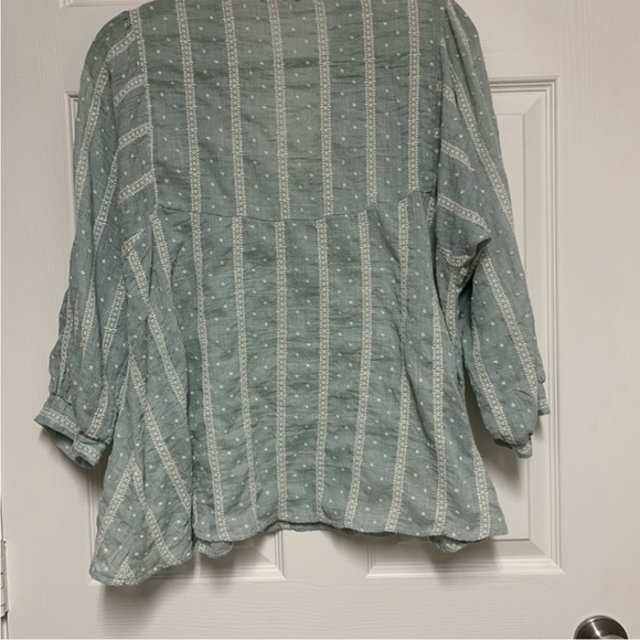 Zara Sea Green Embroidered Blouse with Pom Pom Collar Long Sleeve Size S - Picture 2 of 5